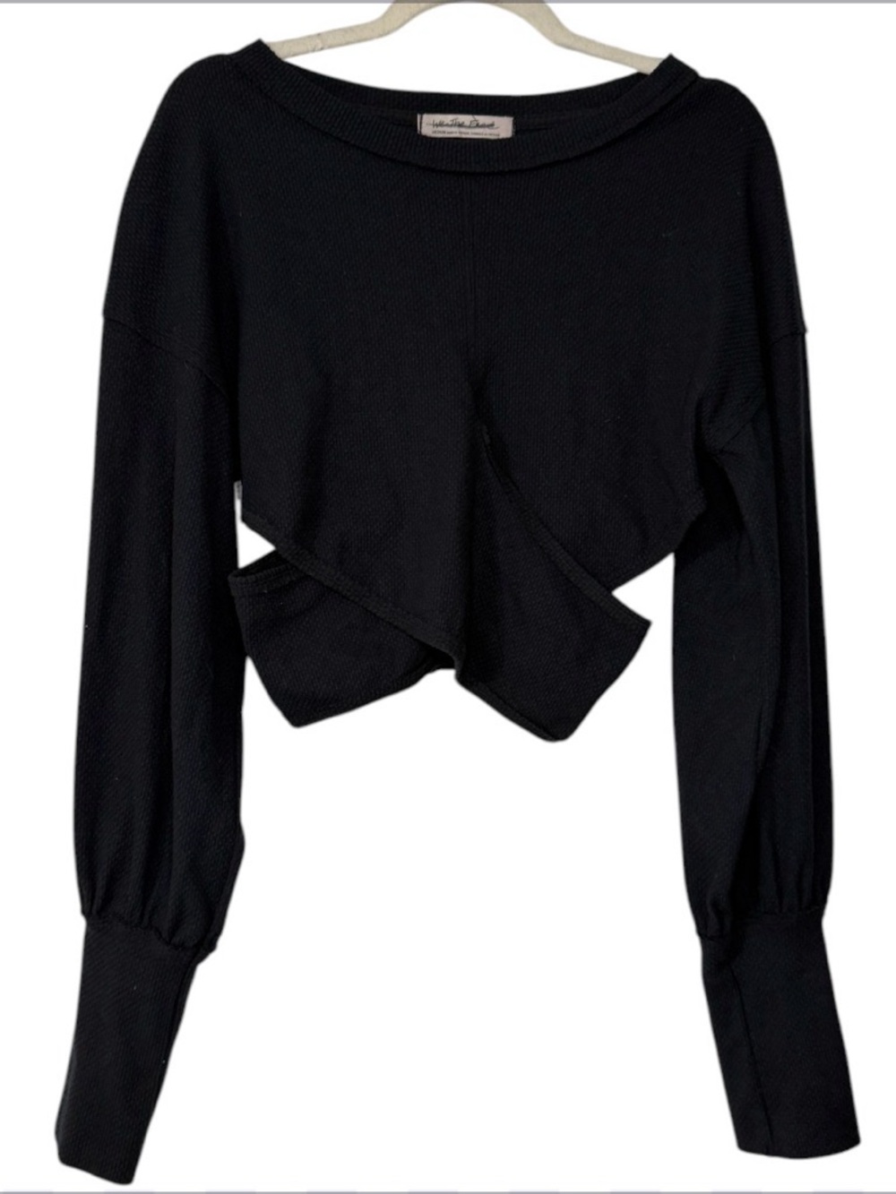 We The Free Navy Cropped Cut Out Long Sleeve Cotton Top
